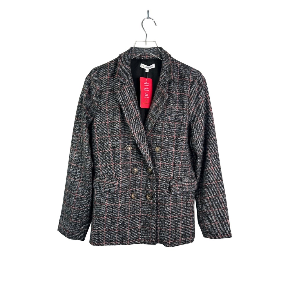 Heartloom Womens Ivy Blazer Black Combo Plaid Double Breasted Size L NWT Evereve - Picture 2 of 10